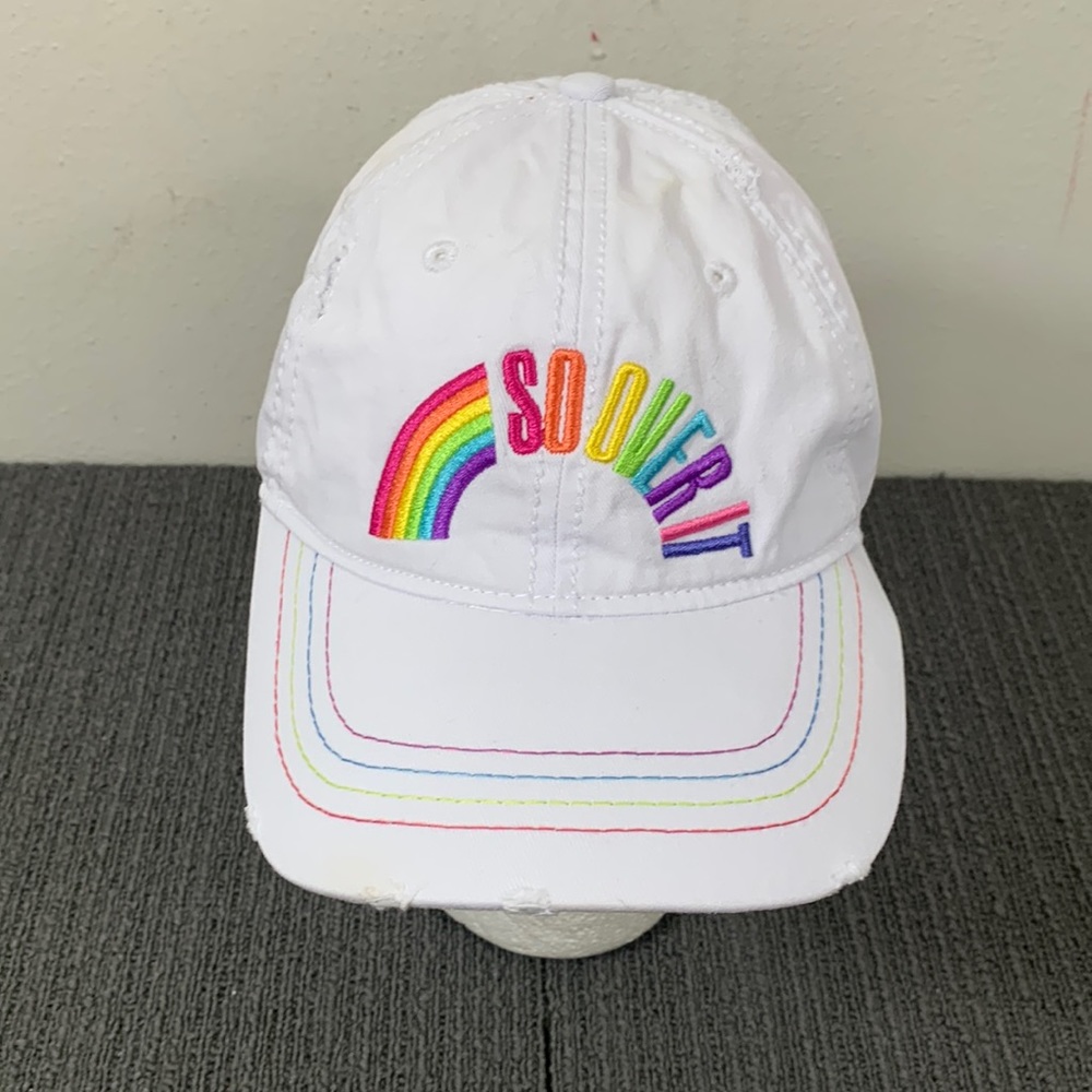 So Over It Distressed Snapback Hat Ladies One Size White Rainbow Cap Claire's